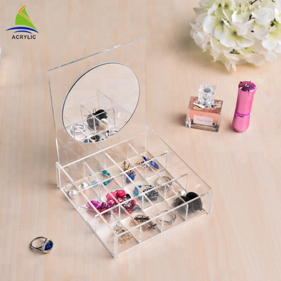 Klarer Acrylschmuck-Anzeigen-Schmuck-Bildsatz-Speicher mit Spiegel Soem-Service