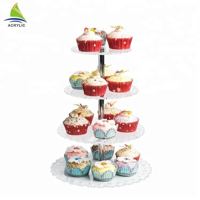 Ringsum 4 Reihe Crylic-Kuchen-Anzeigen-Acrylnachtisch-Ausstellungsstände für Lagerung