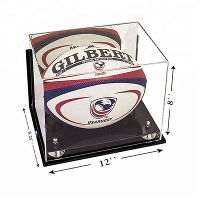 Handelsacrylschaukarton-Sport-Rugbyball-Schaukarton-glatte Oberfläche mit Basis