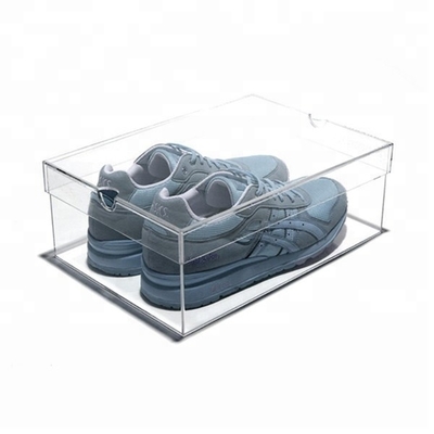 Kundenspezifischer Acrylschuhkarton-quadratischer Behälter-acrylsauerkristall-Polieroberflächenbehandlung