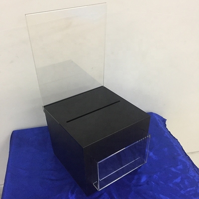Eisiger schwarzer verschließbarer Acrylschaukarton-/Plexiglas-Spenden-Kasten mit Zeichen-Kartenhalter