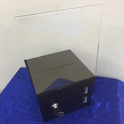 Eisiger schwarzer verschließbarer Acrylschaukarton-/Plexiglas-Spenden-Kasten mit Zeichen-Kartenhalter