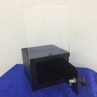 Eisiger schwarzer verschließbarer Acrylschaukarton-/Plexiglas-Spenden-Kasten mit Zeichen-Kartenhalter