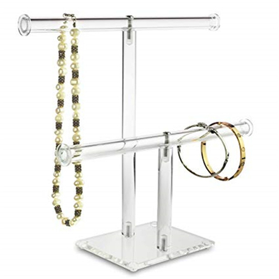 2 Reihen-klare Acrylschmuck-Anzeige, T - Stangen-Armband-Halsketten-Ausstellungsstand-Satz
