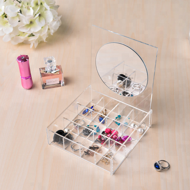 Klarer Acrylschmuck-Anzeigen-Schmuck-Bildsatz-Speicher mit Spiegel Soem-Service